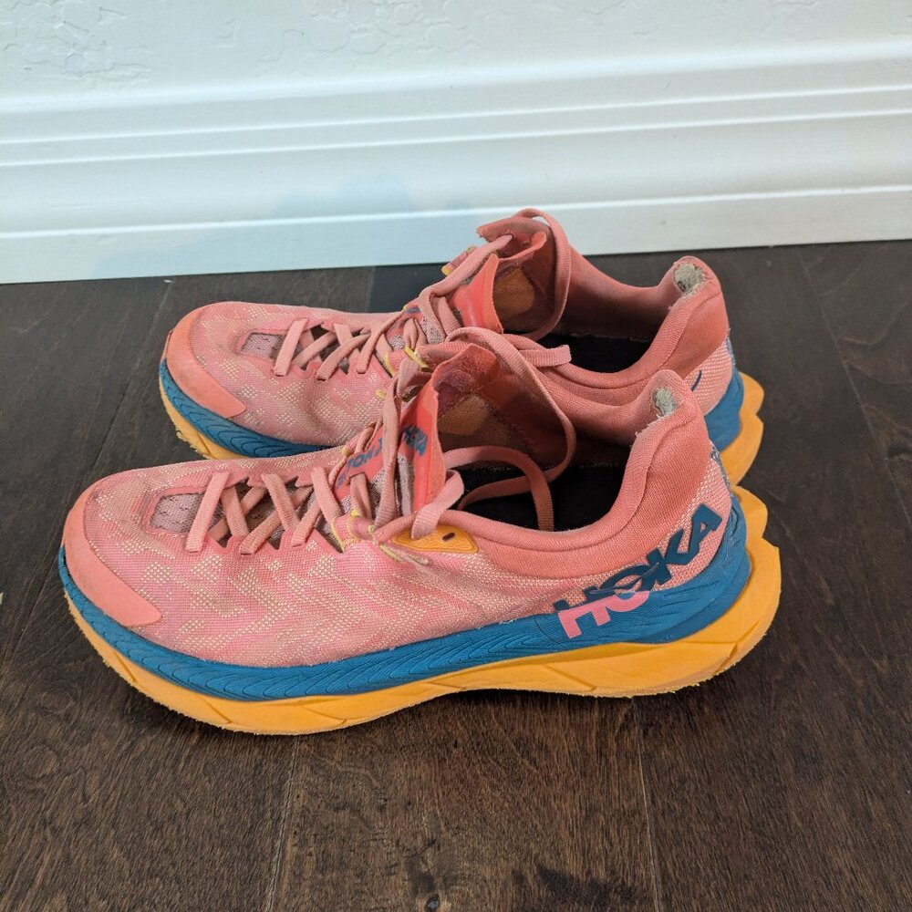 Hoka Pink Blue Yellow Trail-Ready Running Shoes
